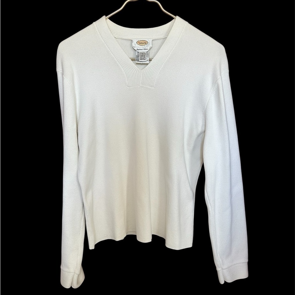 Vintage Talbots Women’s White Egyptian Cotton Sweater Size L V-Neck Warm Cozy